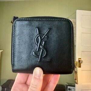 Authentic Yves Saint Laurent (YSL) Leather Compact Zip Wallet Black - GREAT COND